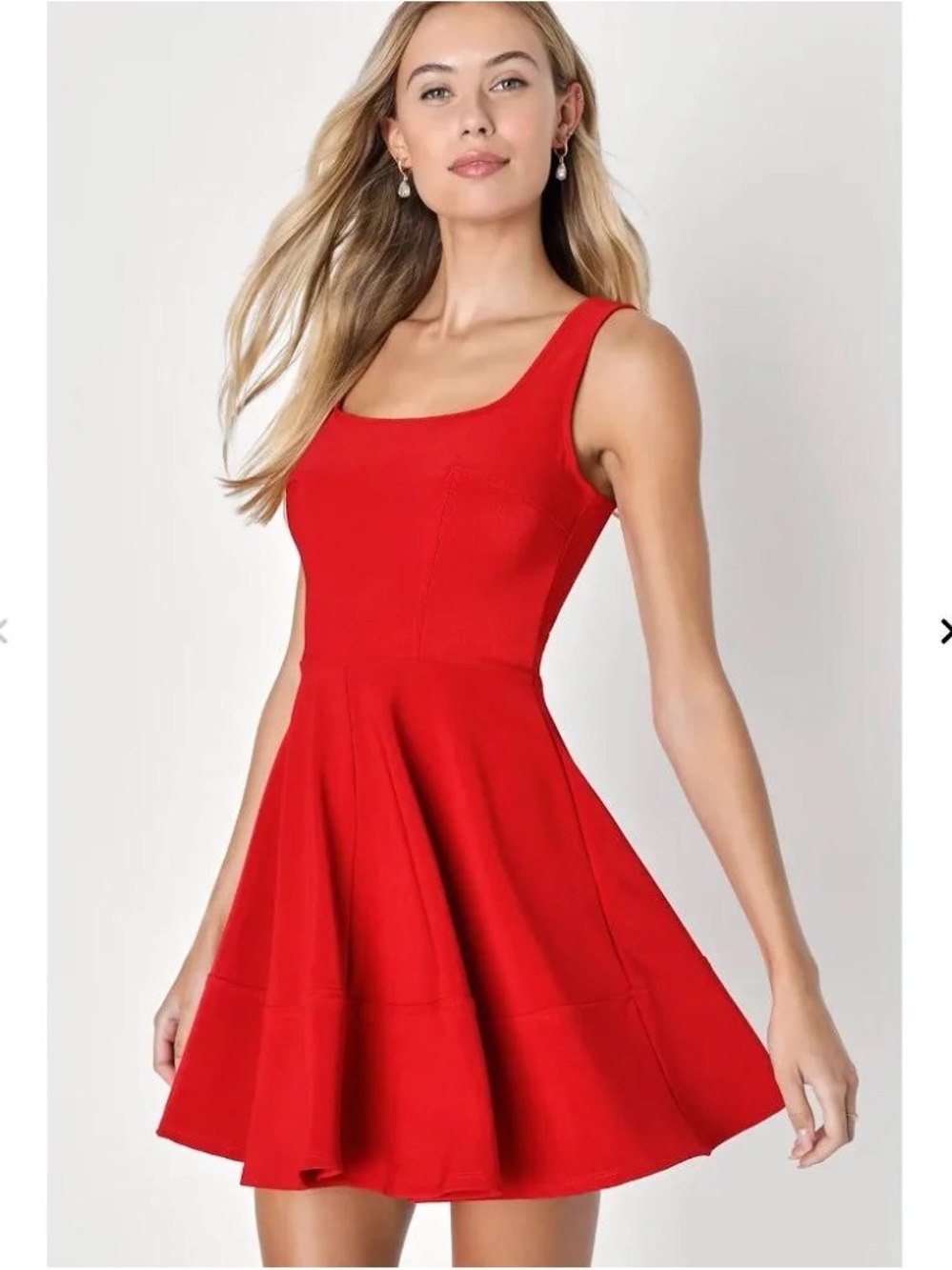 Lulus Home Before Daylight Red Square Neck Sleeveless Skater Dress